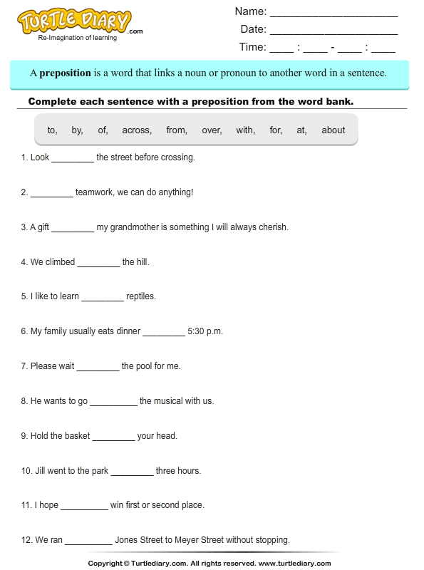 Prepositions exercises for class 10 icse with answers pdf download